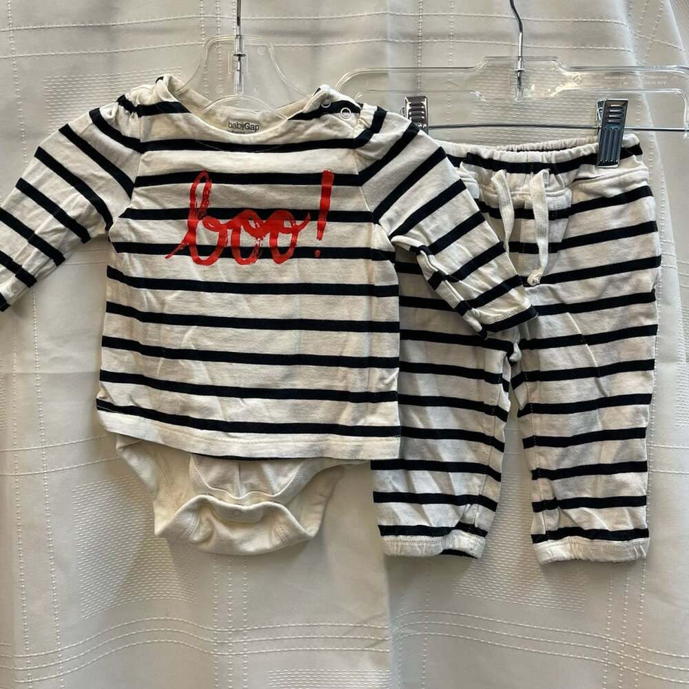 BabyGap Black and White Stripe Boo! Bodysuit and Pant Set
